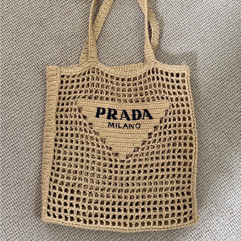 Prada Tan Crochet Tote Bag